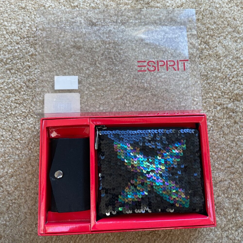 ESPRIT Black Sequin Pouch Gift Set — NWT
